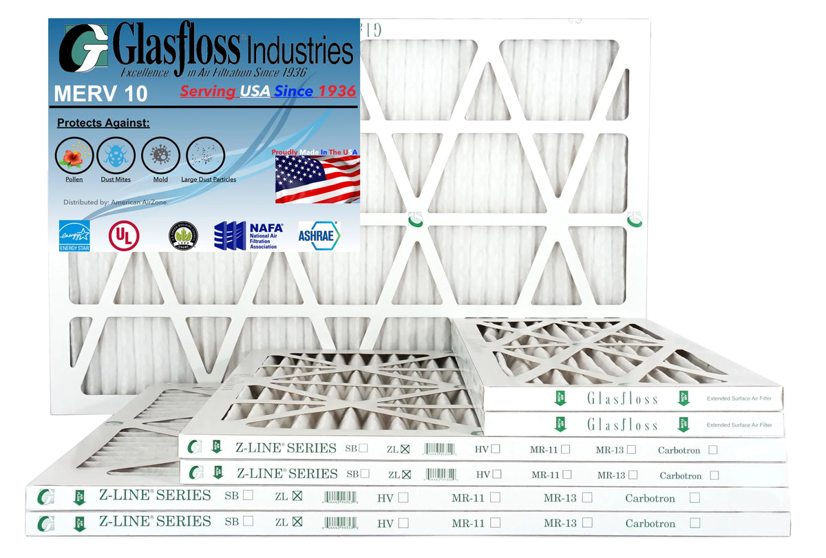 Glasfloss Air Filter 18x36x2 - 2" MERV 10 - (Pack of 12) - Pleated AC or HVAC Air Filter - Furnace Air Filter - Home or Office - Made In The USA.