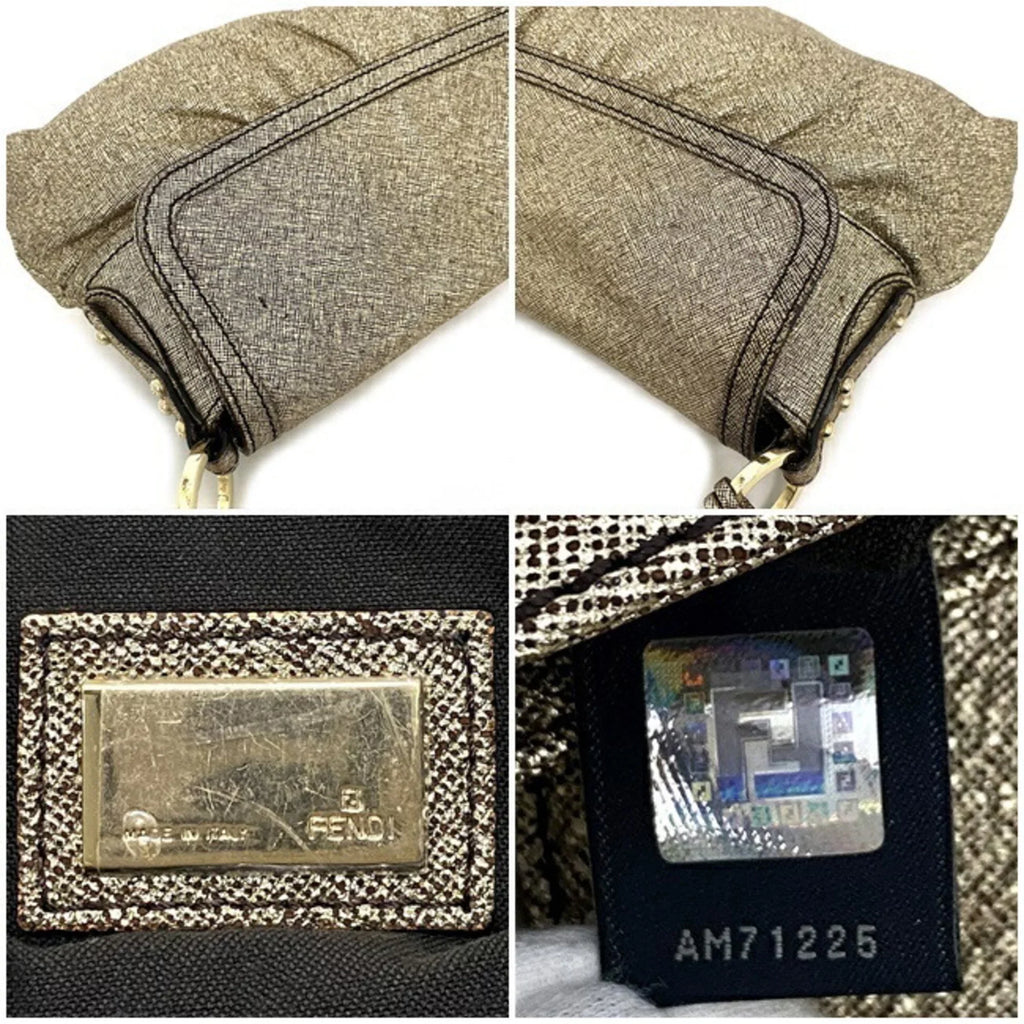 Pre-Owned Fendi Handbag Gold Lame 8BK042 Canvas Leather FENDI Semi-shoulder Bag Flap One Shoulder Ladies (Good)