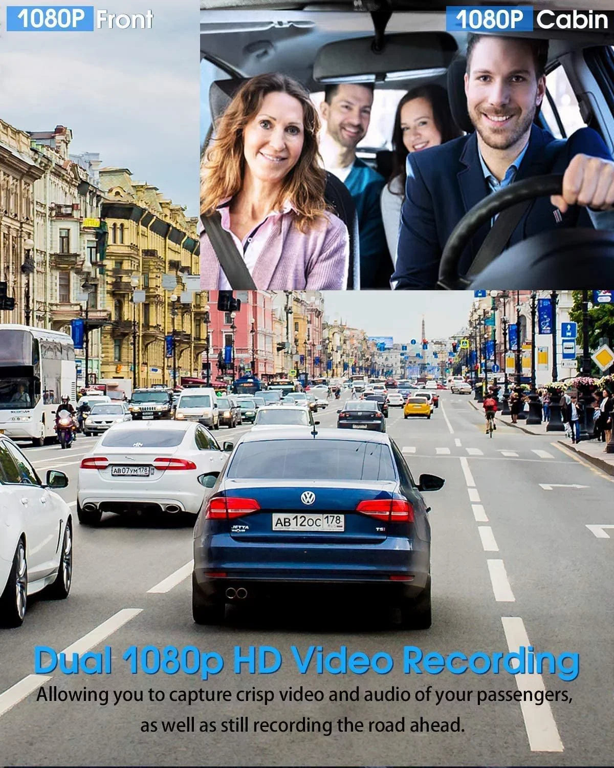 Abask J05 Dashcam Front and Inner Dual 1080P FHD - Angle 170°/140° With Night Vision,Parking Mode,G-Sensor,Loop Recording,WDR - With 32GB Card