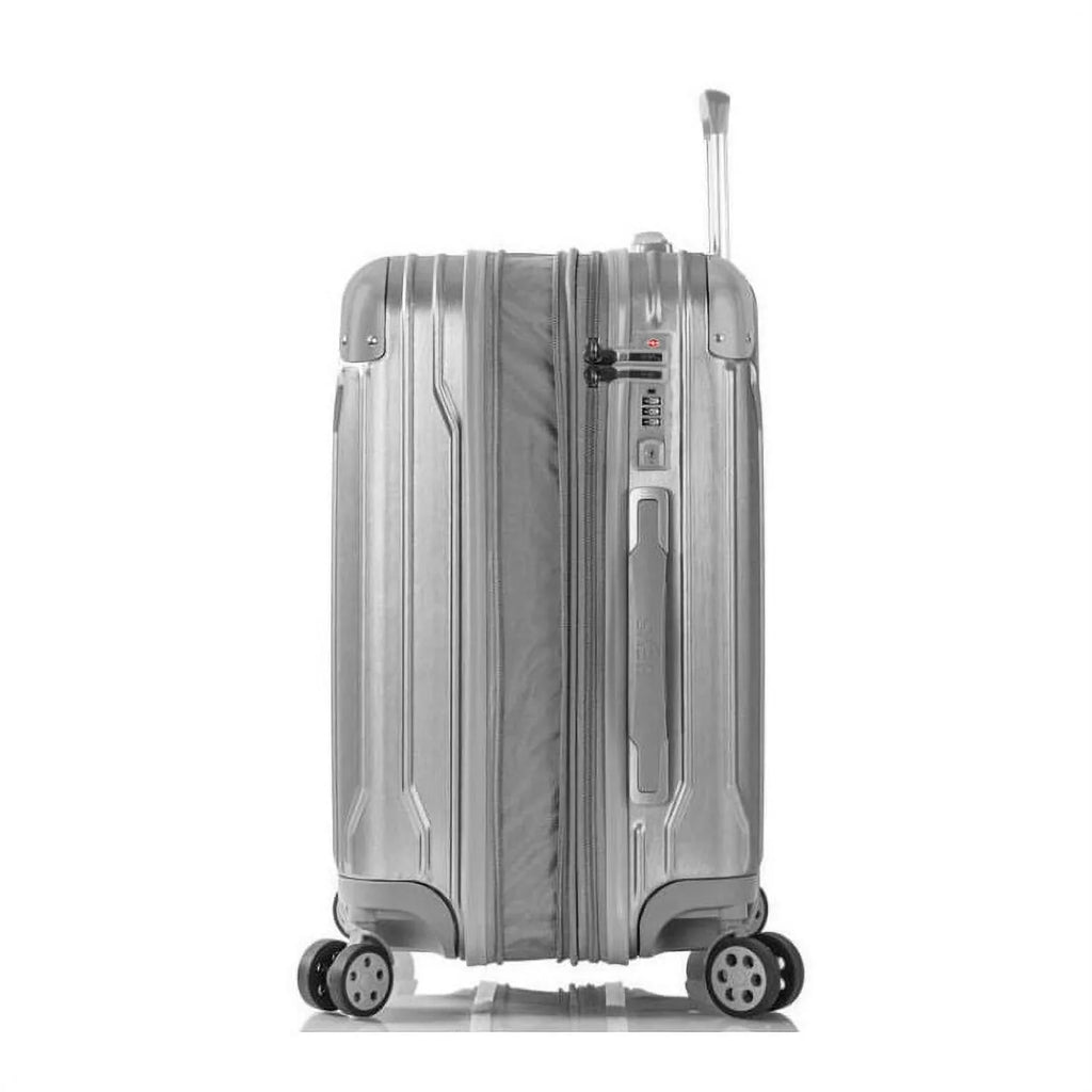 Heys Xtrak 21-Inch Load TSA Combination Lock, Expandable, Telescopic Handle System Carry-On Luggage with Spinner Wheels Silver