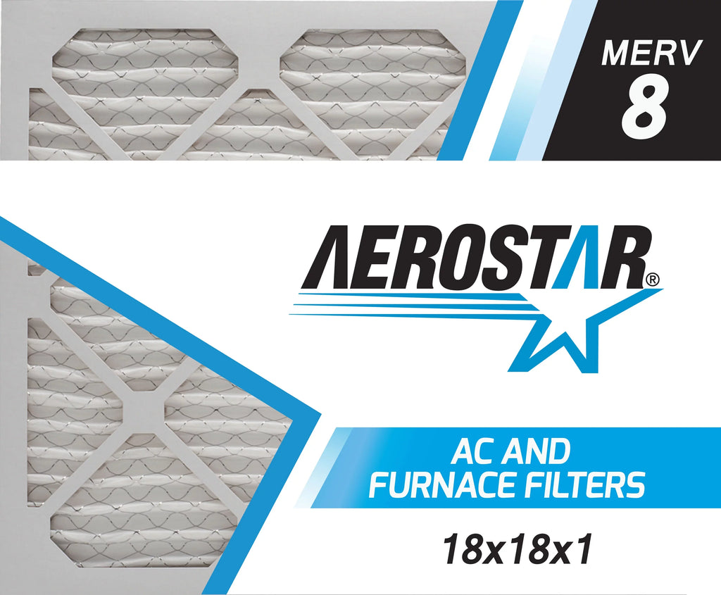Aerostar 18x18x1 MERV 8, Pleated Air Filter, 18x18x1, Box of 4, Made in the USA