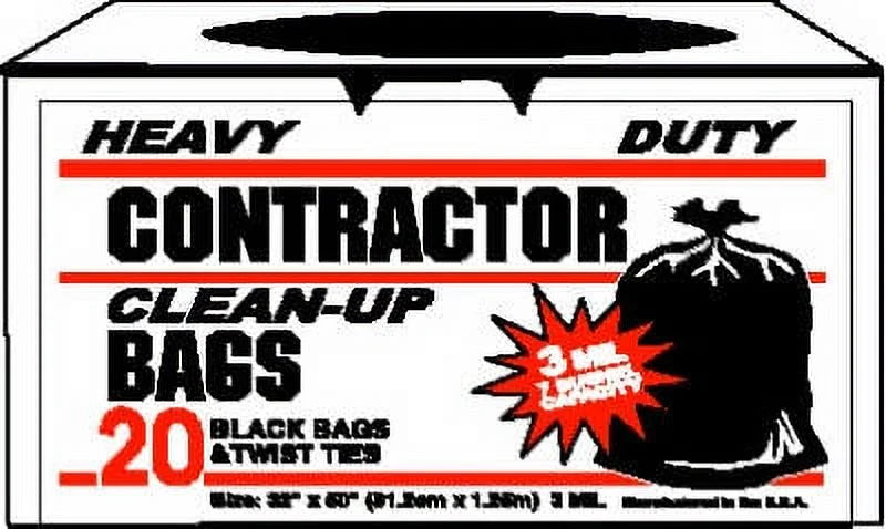 20 Count 32" x 50" 7 Bushel Ebony 3 Mil Contractor Garbage Bags, Each