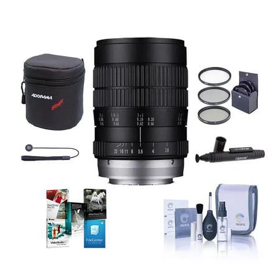 Laowa 60mm f/2.8 2X Ultra Macro Lens for E, Bundle with ProOptic 62mm Filter Kit, Cleaning Kit, Software Kit, Lens Cap Tether, Lens Cleaner