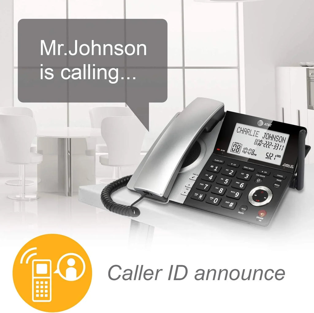 AT&T CL84107 DECT 6.0 Expandable Corded/Cordless Phone with Smart Call Blocker, Jet with 1 Handset