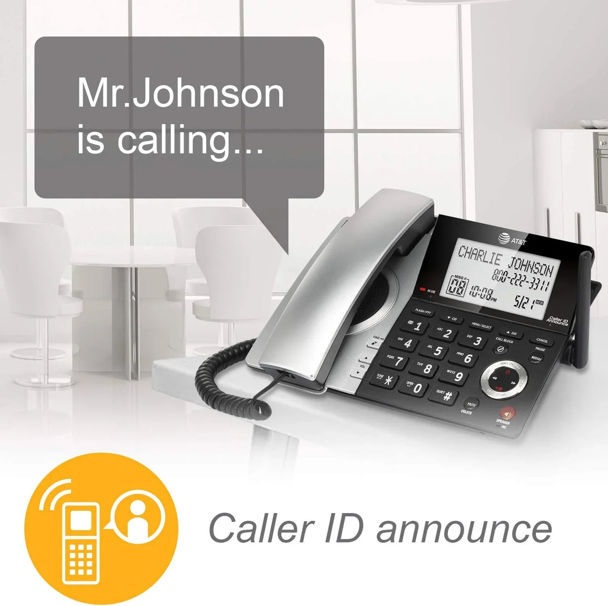AT&T CL84107 DECT 6.0 Expandable Corded/Cordless Phone with Smart Call Blocker, Jet with 1 Handset