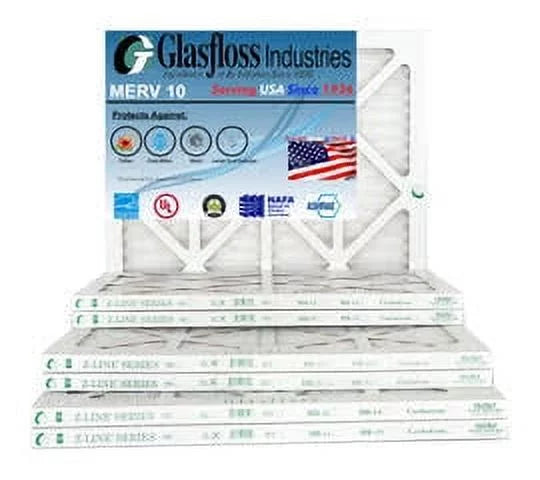 Glasfloss 20x20x1 - MERV 10 Quantity - Furnace Air Filter - Made in USA (Actual Size: 19.5 x 19.5x7/8 inch)