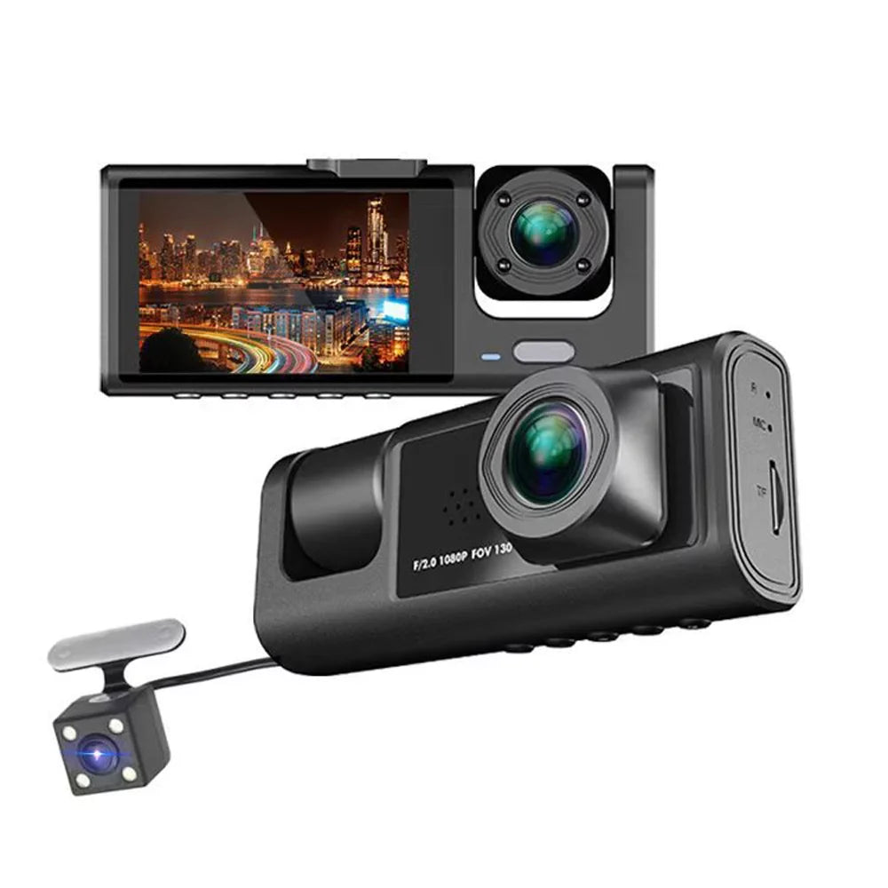 1080P DVR Dash Camera Front & Inner & Rear Camera Driving Recorder 2 Inch Screen Dashcam Support Night-Vision Loop Recording One-Key Lock