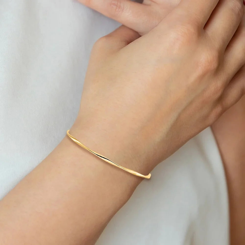 10k Yellow Gold Bracelet Bangle 3 mm 7 in Slip-On