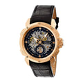 Heritor Carter Rose Gold-tone Stainless Steel Case Jet Skeleton Dial Jet Leather Men's Watch HR2506