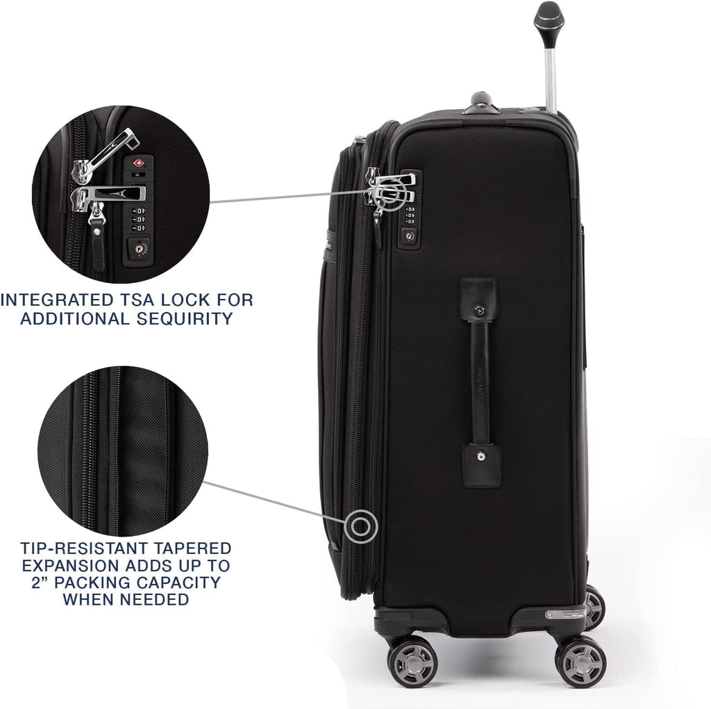 Travelpro Platinum Elite Softside Expandable Checked Luggage, 8 Wheel Spinner Suitcase, TSA Lock, Men and Women, Shadow Dark Checked Medium 25-Inch Checked-Medium 25-Inch Shadow Jet