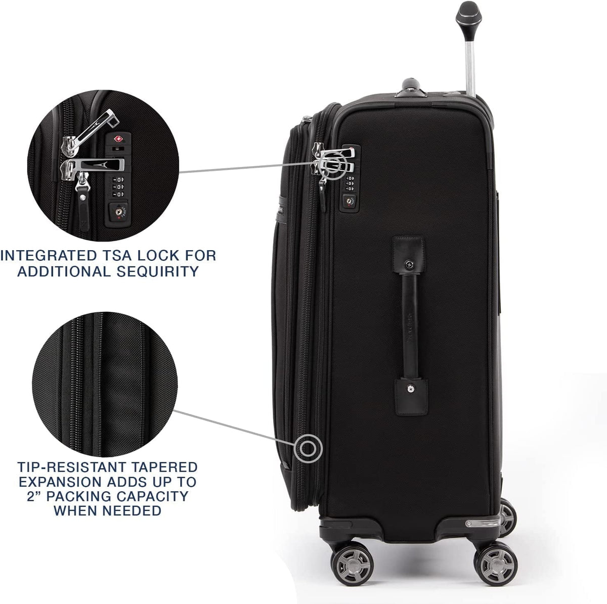Travelpro Platinum Elite Softside Expandable Checked Luggage, 8 Wheel Spinner Suitcase, TSA Lock, Men and Women, Shadow Dark Checked Medium 25-Inch Checked-Medium 25-Inch Shadow Jet