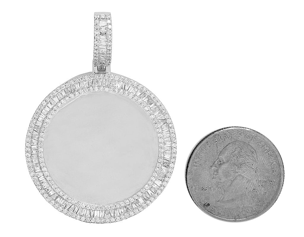 White Gold Memory Frame Baguette Diamond Photo Engrave Pendant 2" 2.2CT