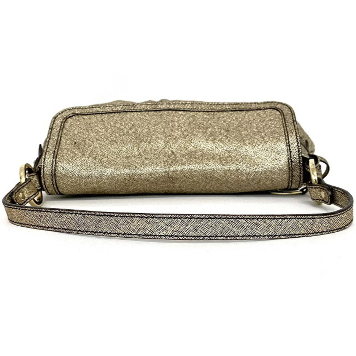 Pre-Owned Fendi Handbag Gold Lame 8BK042 Canvas Leather FENDI Semi-shoulder Bag Flap One Shoulder Ladies (Good)