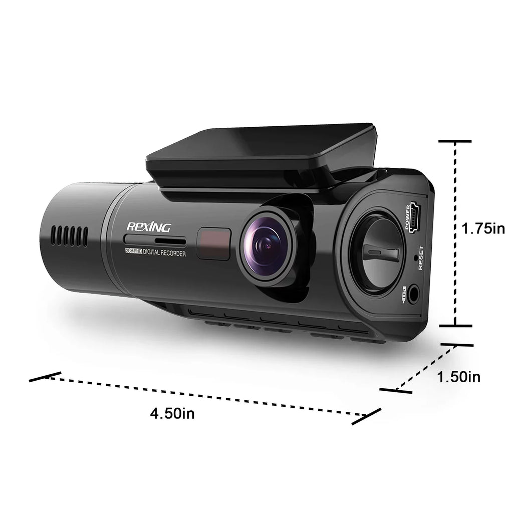 Rexing V3 Basic Dual Camera Front and Interior Cabin Full HD 1080p Dash Cam with Wi-Fi