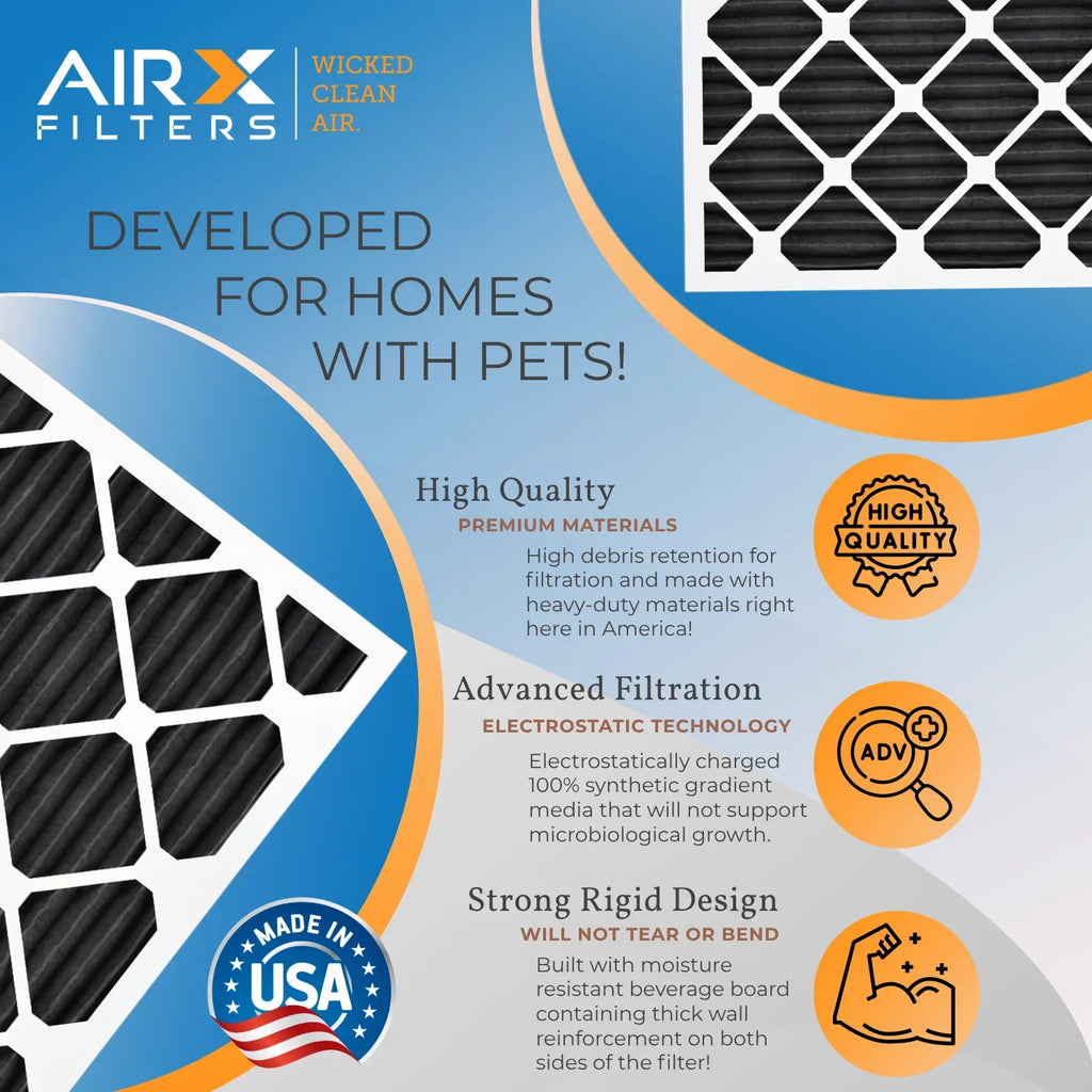 20x25x2 Air Filter MERV 8 Rating, 12 Pack of Furnace Filters Comparable to MPR 700, FPR 5, Pet Odor Retention Filters - Made in USA by AIRX FILTERS WICKED CLEAN AIR.