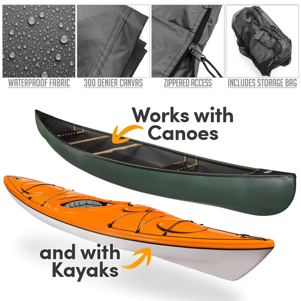 NEH Heavy-Duty Kayak Canoe Boat Cover- 10ft- Waterproof, Dust and Sun Protection- Storage & Travel - Grey