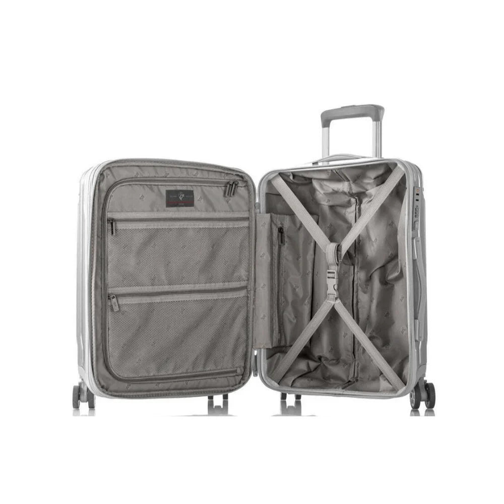 Heys Xtrak 21-Inch Load TSA Combination Lock, Expandable, Telescopic Handle System Carry-On Luggage with Spinner Wheels Silver