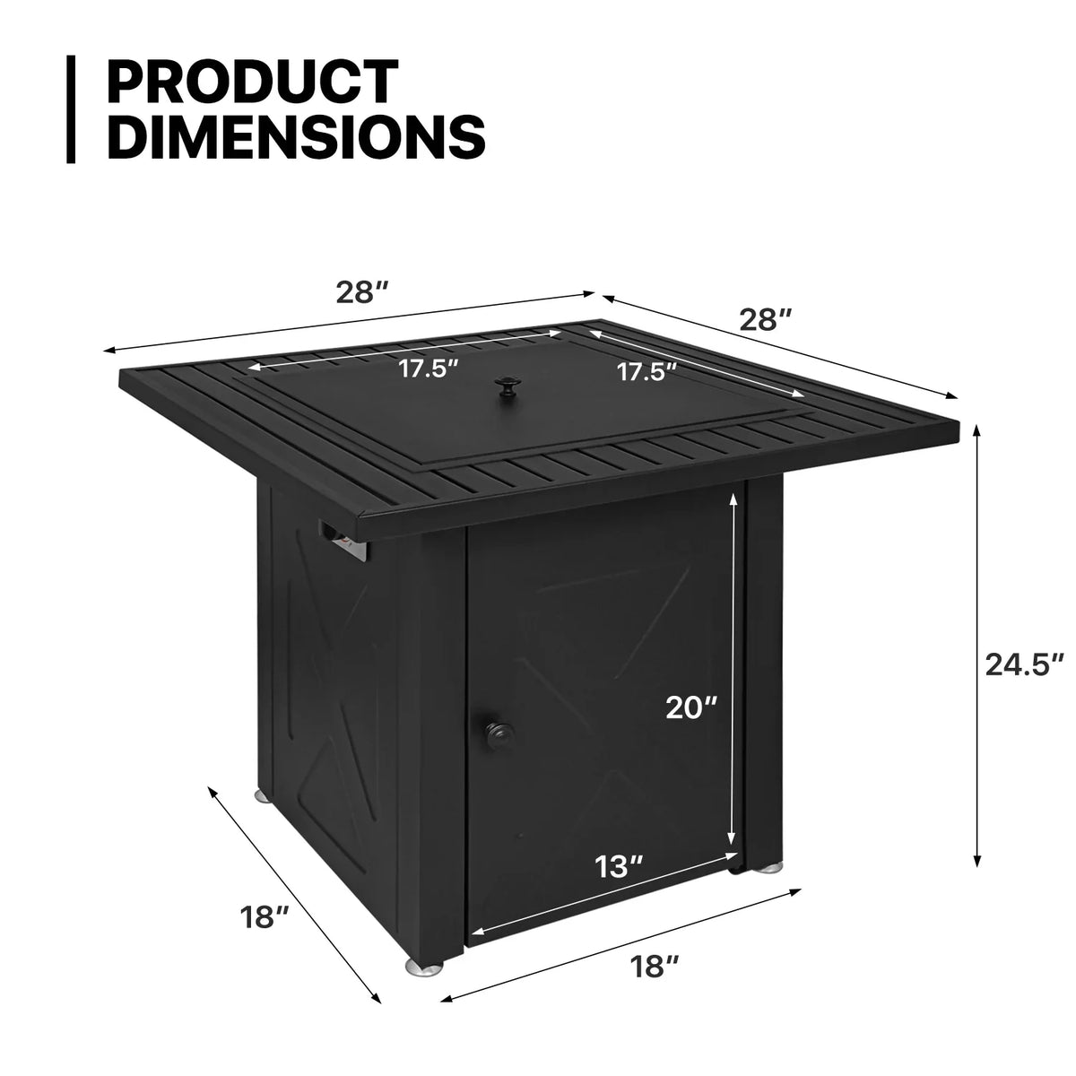 MoNiBloom 28" Fire Pit Table 50,000 BTU Square Propane Gas Fire Pit Table with Lava Rocks and Metal Lid for Outdoor Patio, Ebony