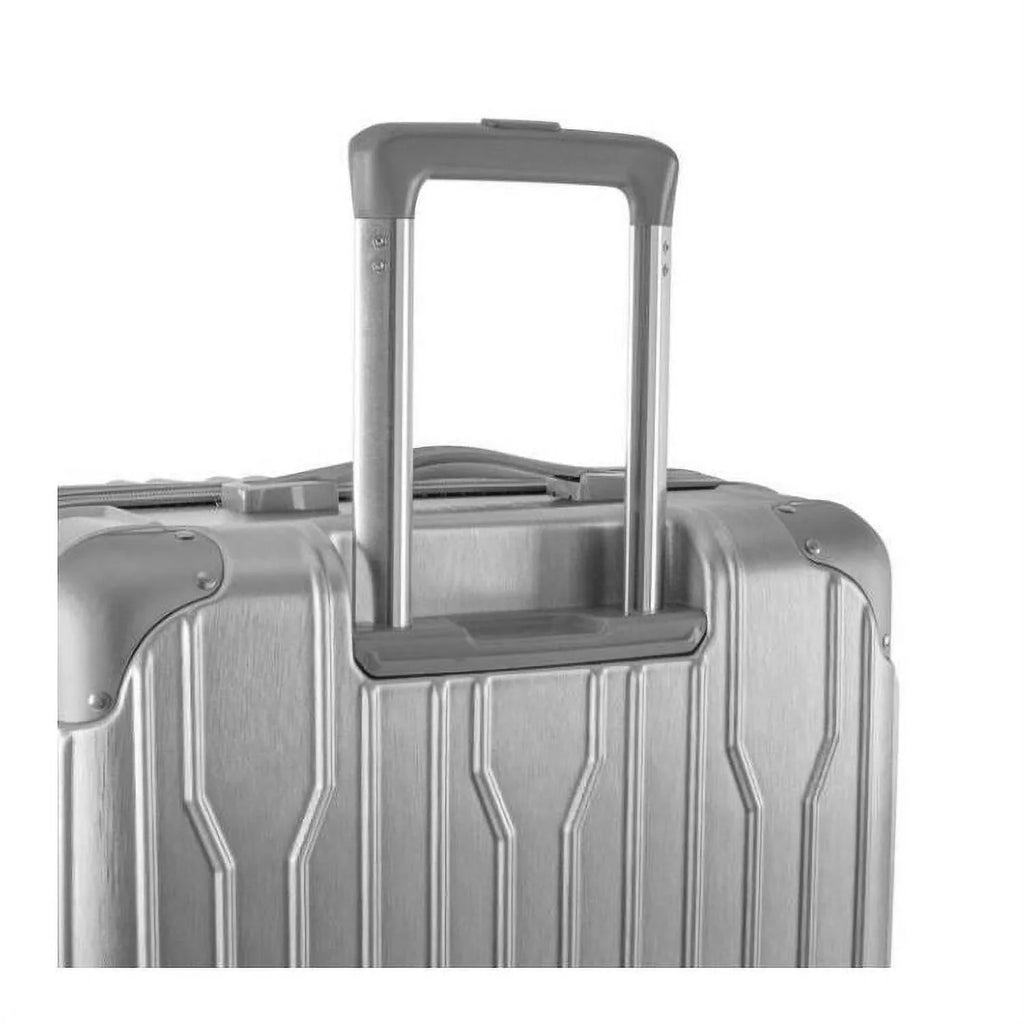 Heys Xtrak 21-Inch Load TSA Combination Lock, Expandable, Telescopic Handle System Carry-On Luggage with Spinner Wheels Silver