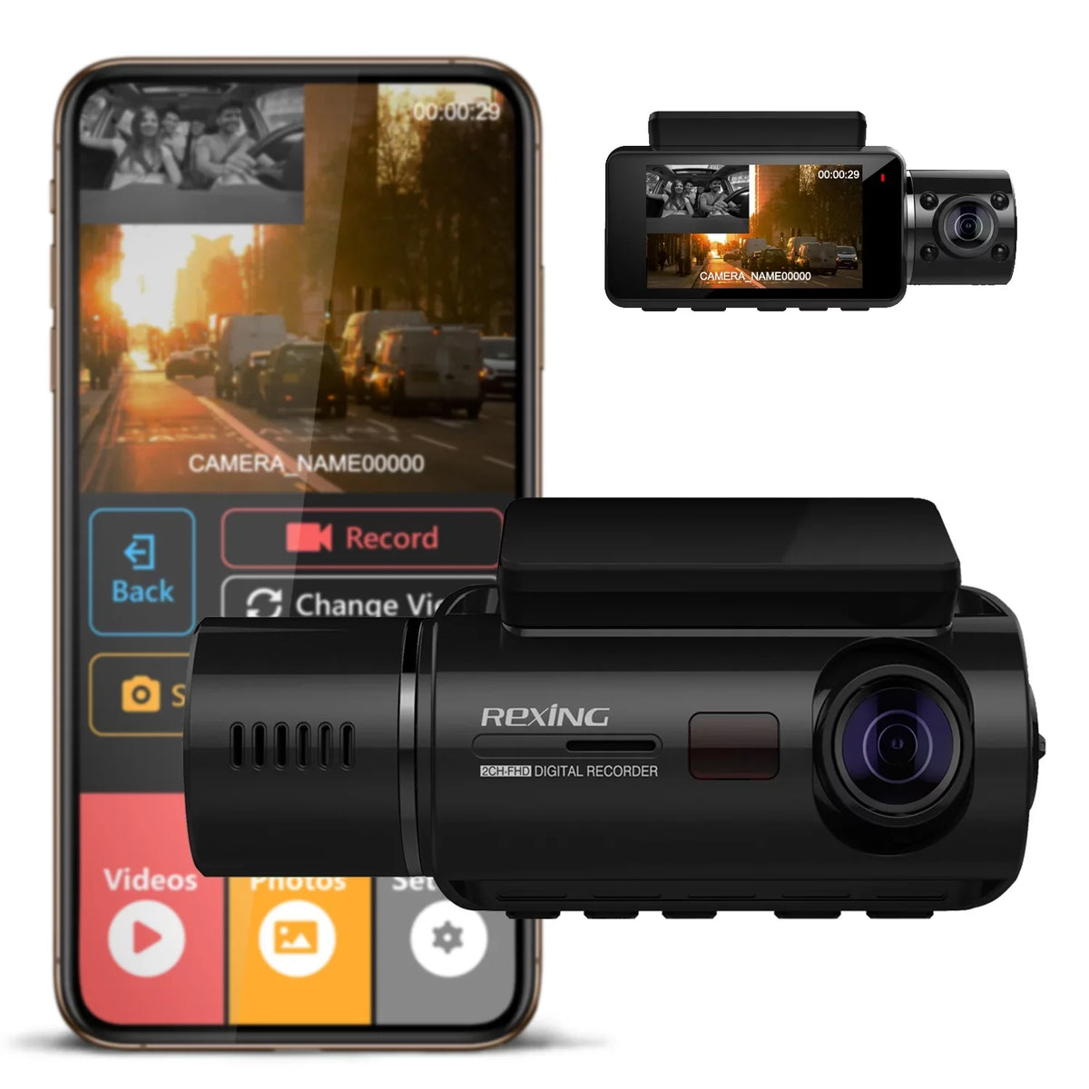Rexing V3 Basic Dual Camera Front and Interior Cabin Full HD 1080p Dash Cam with Wi-Fi