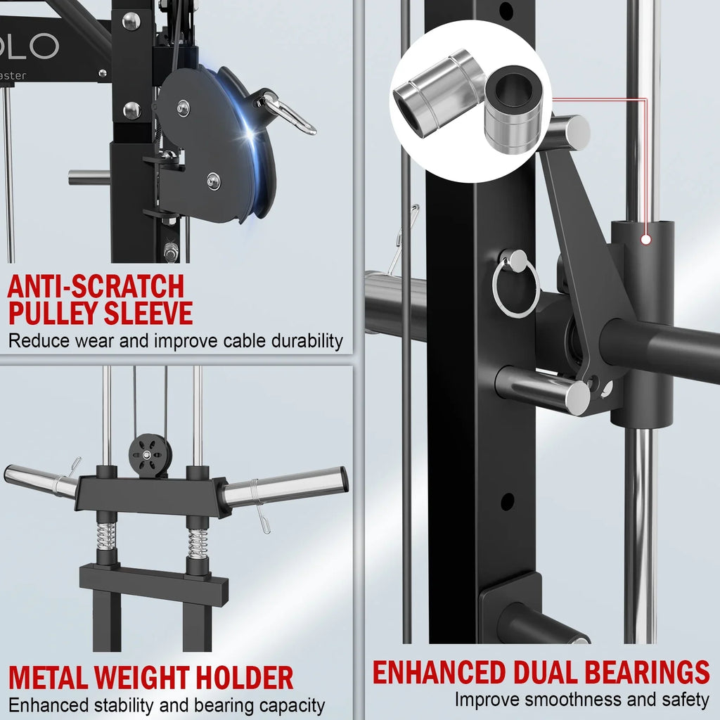 Mikolo Smith Machine Home Gym, 2000 lbs Power Rack Cage with Cable Crossover, Smith Cage with 800LB Capacity Adjustable Load Bench and 100 lbs Mass Plate, Total Body Strength Training Cage