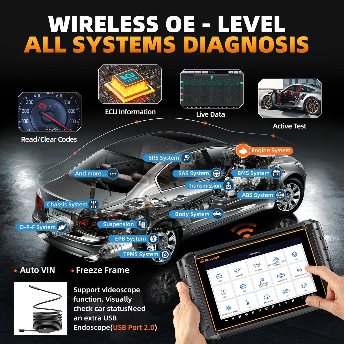 Foxwell NT909 Automotive Diagnostic Scan Tool All Systems Bi-directional Control Active Test OBD2 Scanner 30+ Reset Services Car Scanner OBDII Code Reader AutoVIN FCA AutoAuth Vehicle Analyzer