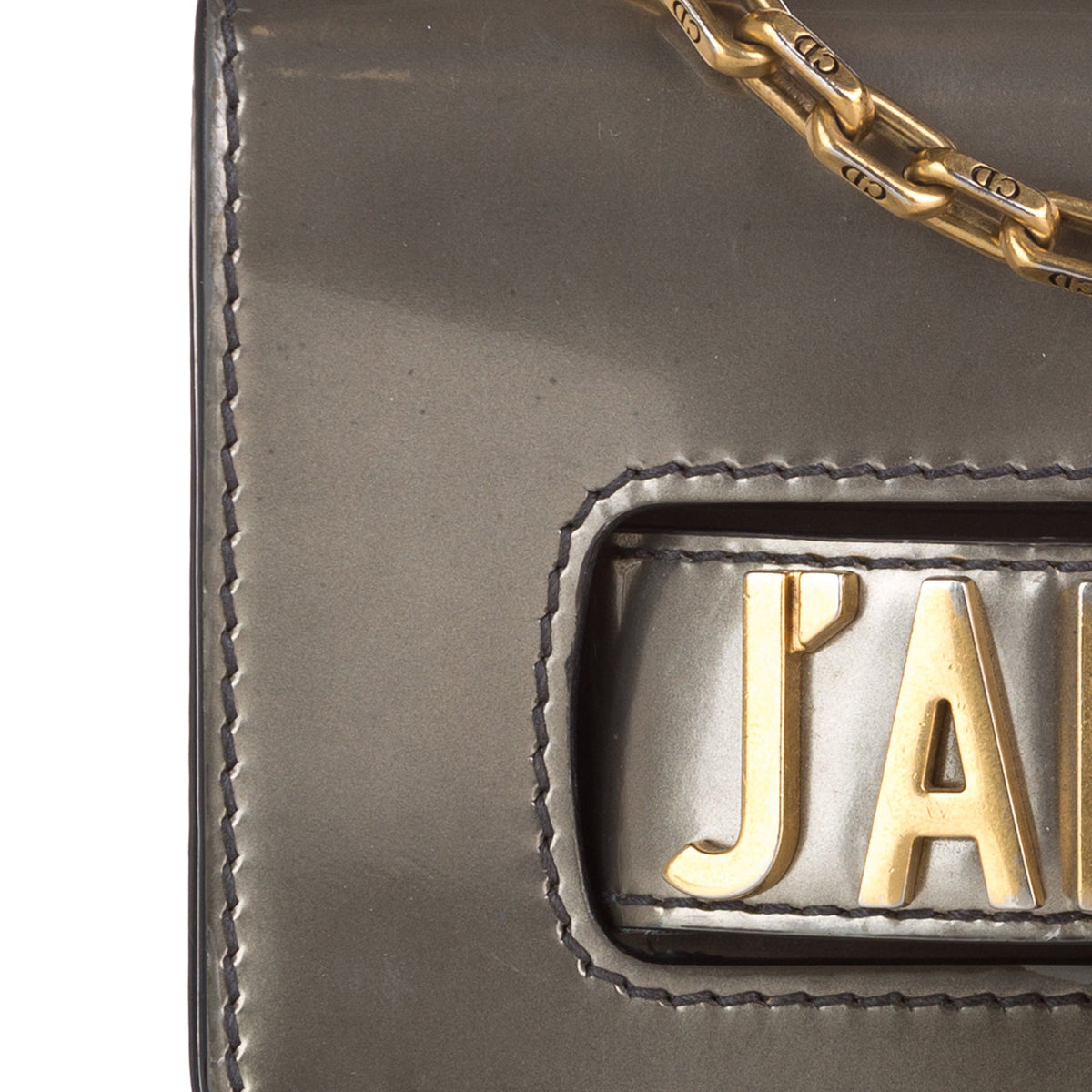 Pre-Owned Authenticated Dior JaDior Mini Chain Flap Calf Leather Gray Shoulder Bag Unisex (Good)