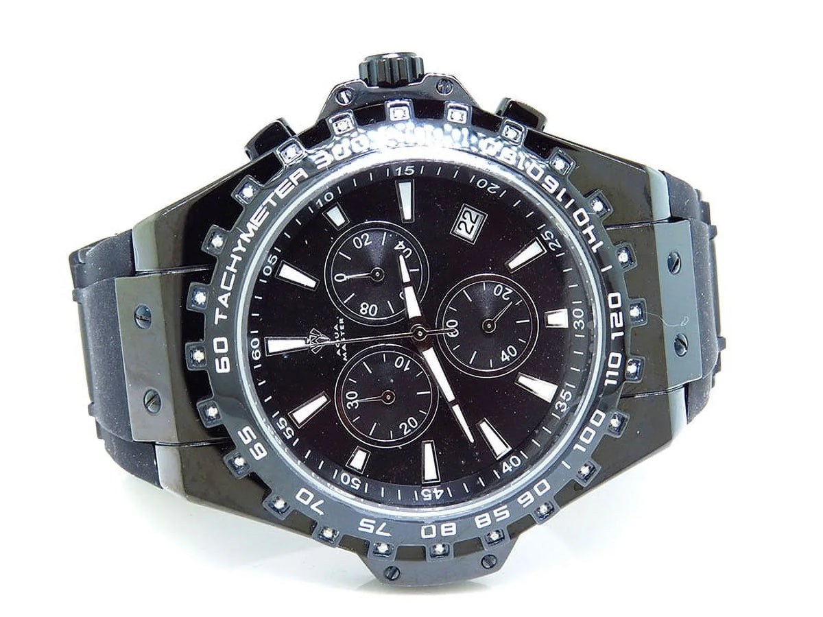 Mens Ebony Joe Rodeo Jojo 48mm Rubber Band Signature Watch 0.26ct