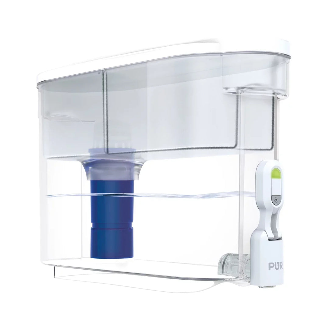PUR Plus 30 Cup Dispenser Filtration System, White/Blue, Fits All Pitcher Replacement Water Filters