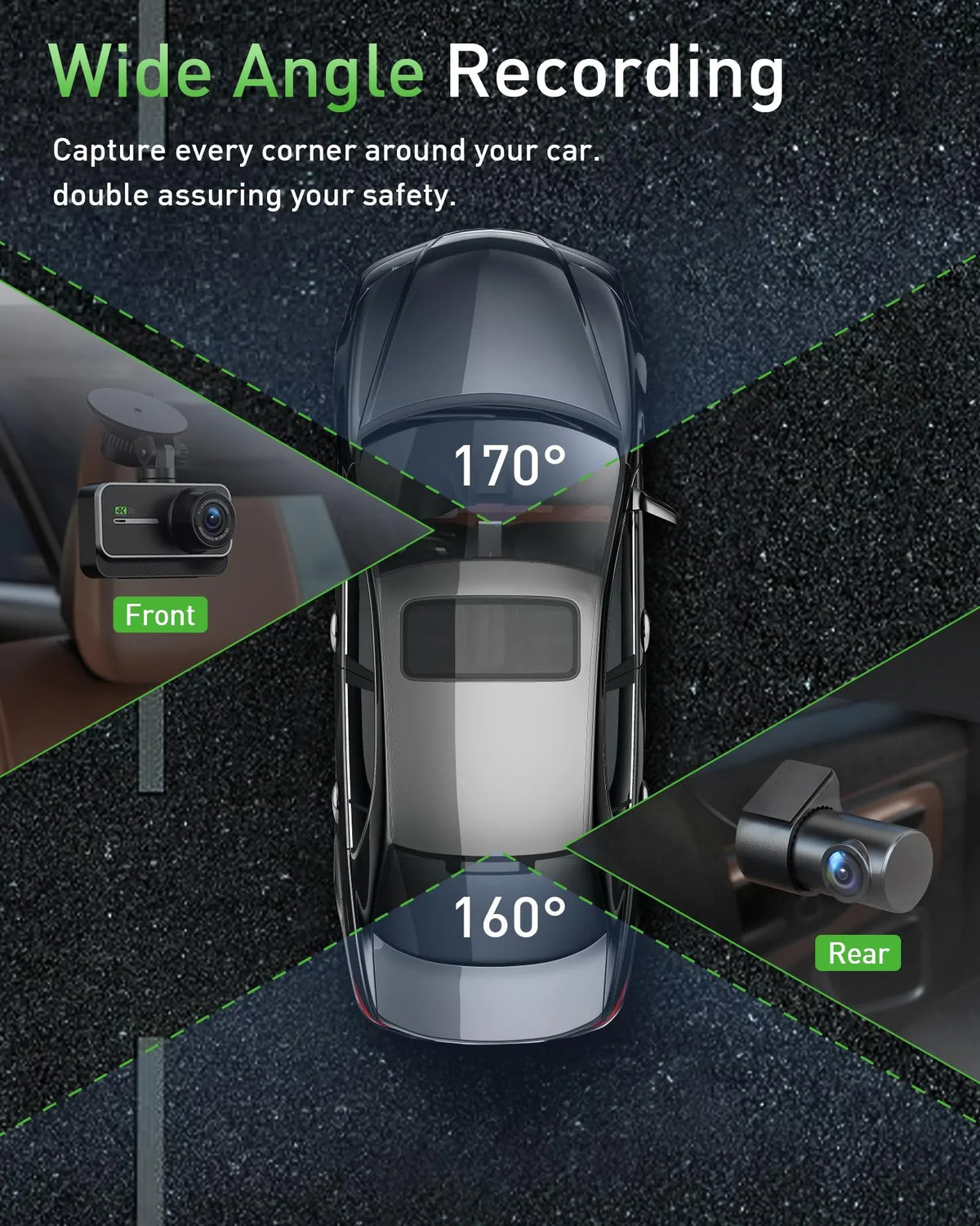 Advanced 4K+1080P WiFi dual dash cam, car front and rear dash cam, 3-inch IPS dual dash cam, night vision, 24 hours parking mode, loop recording, 170° wide angle, 64GB SD card included