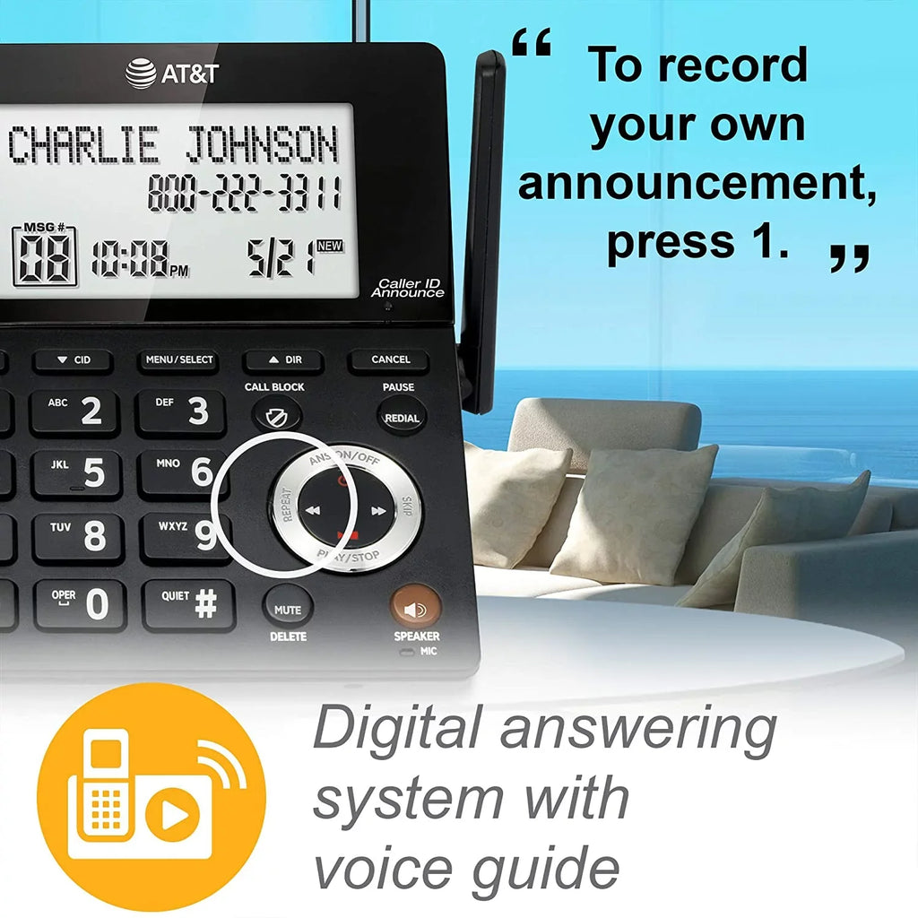 AT&T CL84107 DECT 6.0 Expandable Corded/Cordless Phone with Smart Call Blocker, Jet with 1 Handset