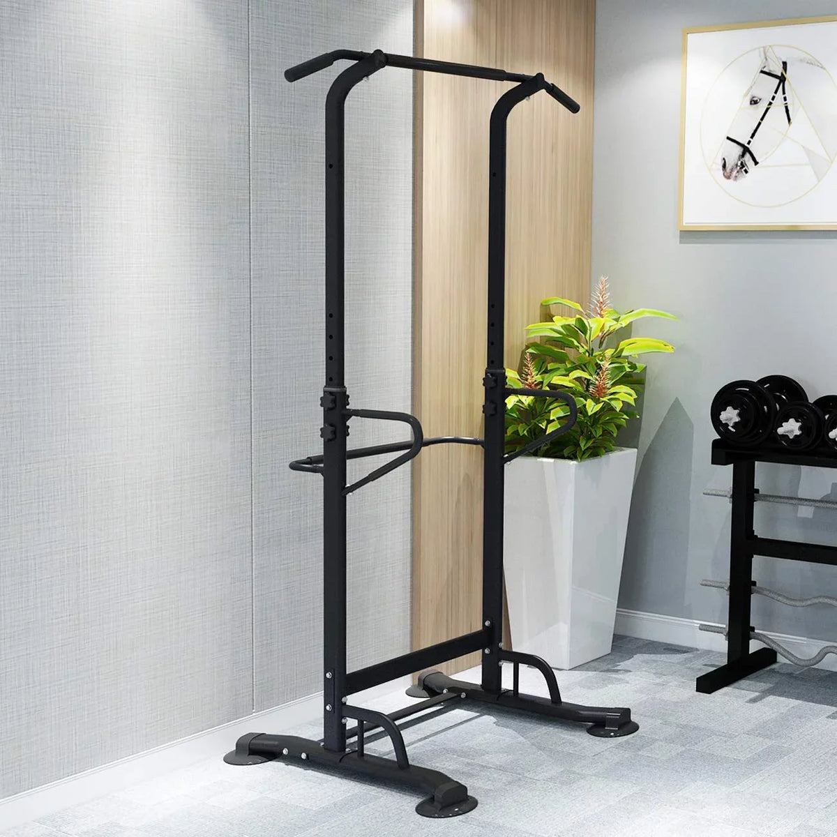 Wellynap Power Tower Pull up Bar, Height Adjustable Strength Training Workout Equipment - Jet