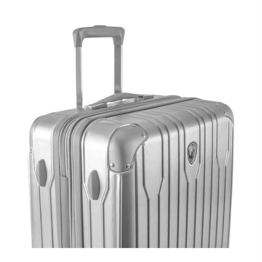 Heys Xtrak 21-Inch Load TSA Combination Lock, Expandable, Telescopic Handle System Carry-On Luggage with Spinner Wheels Silver
