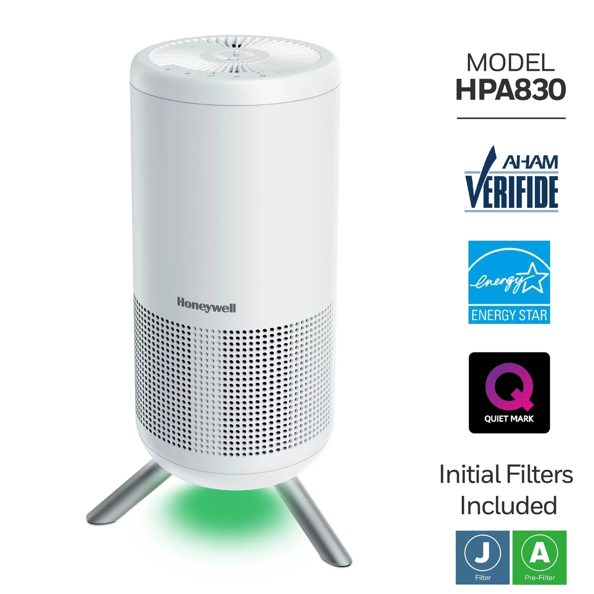 Honeywell Designer Series HEPA Air Purifier Tower, 190 sq ft, White, A830W