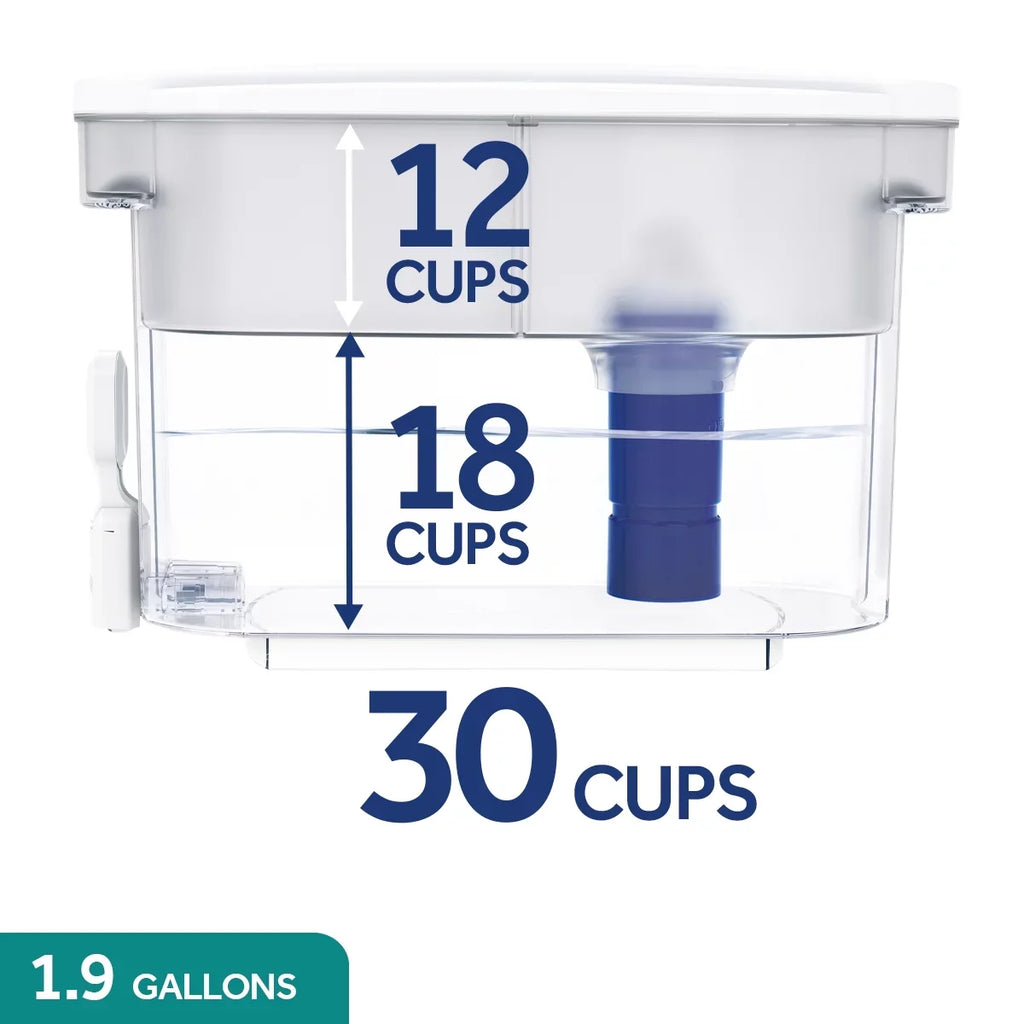 PUR Plus 30 Cup Dispenser Filtration System, White/Blue, Fits All Pitcher Replacement Water Filters