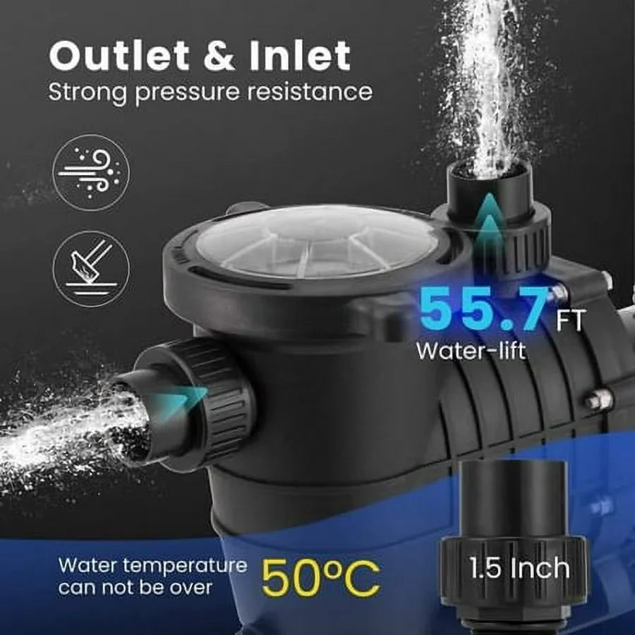 2.0 Swimming Pool Pump Motor w/Strainer Filter In/Above Ground 7080GPH