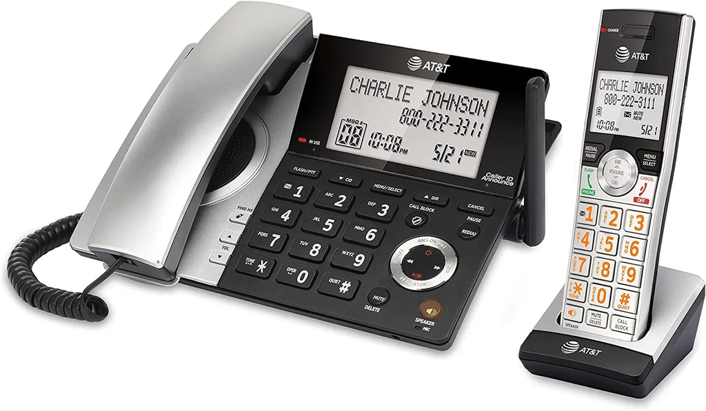 AT&T CL84107 DECT 6.0 Expandable Corded/Cordless Phone with Smart Call Blocker, Jet with 1 Handset