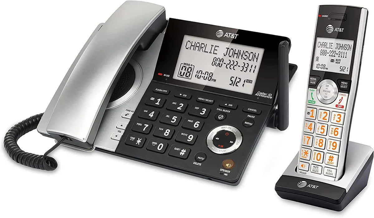 AT&T CL84107 DECT 6.0 Expandable Corded/Cordless Phone with Smart Call Blocker, Jet with 1 Handset