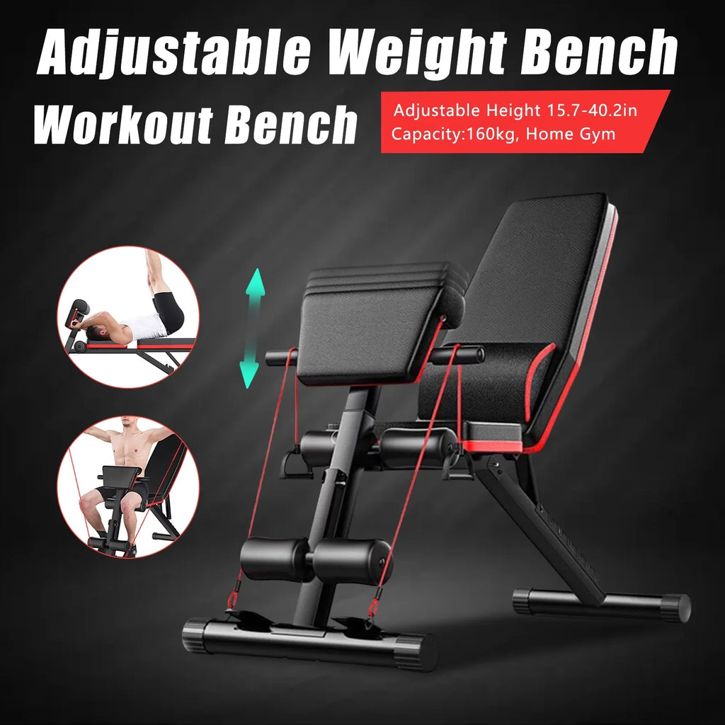 TOOL1SHOoo Foldable Adjustable Load Bench Incline Decline Exercise for Full Body Workout Home Gym with Fast Folding