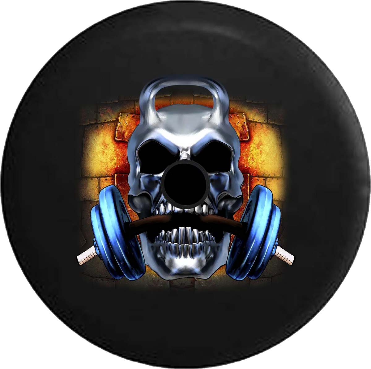 2018 2019 Wrangler JL Backup Camera Skull Barbell Mass Barbell Workout Gym Spare Tire Cover for Jeep RV 33 Inch