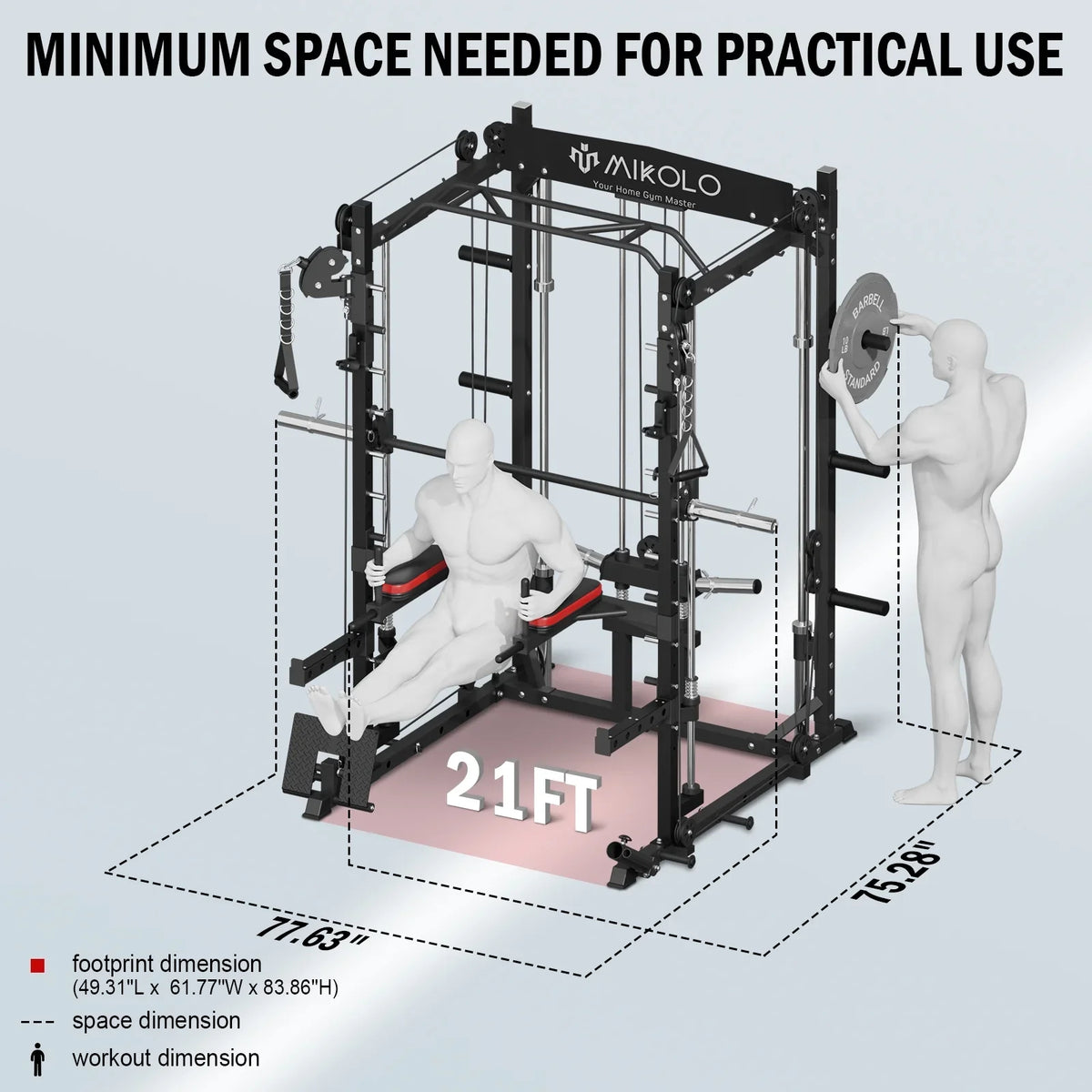 Mikolo Smith Machine Home Gym, 2000 lbs Power Rack Cage with Cable Crossover, Smith Cage with 800LB Capacity Adjustable Load Bench and 100 lbs Mass Plate, Total Body Strength Training Cage