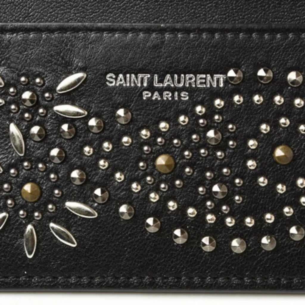 Pre-Owned Saint Laurent / Card Case YSL SAINT LAURENT Paisley Pattern Studs Leather Dark 375949 (Like New)