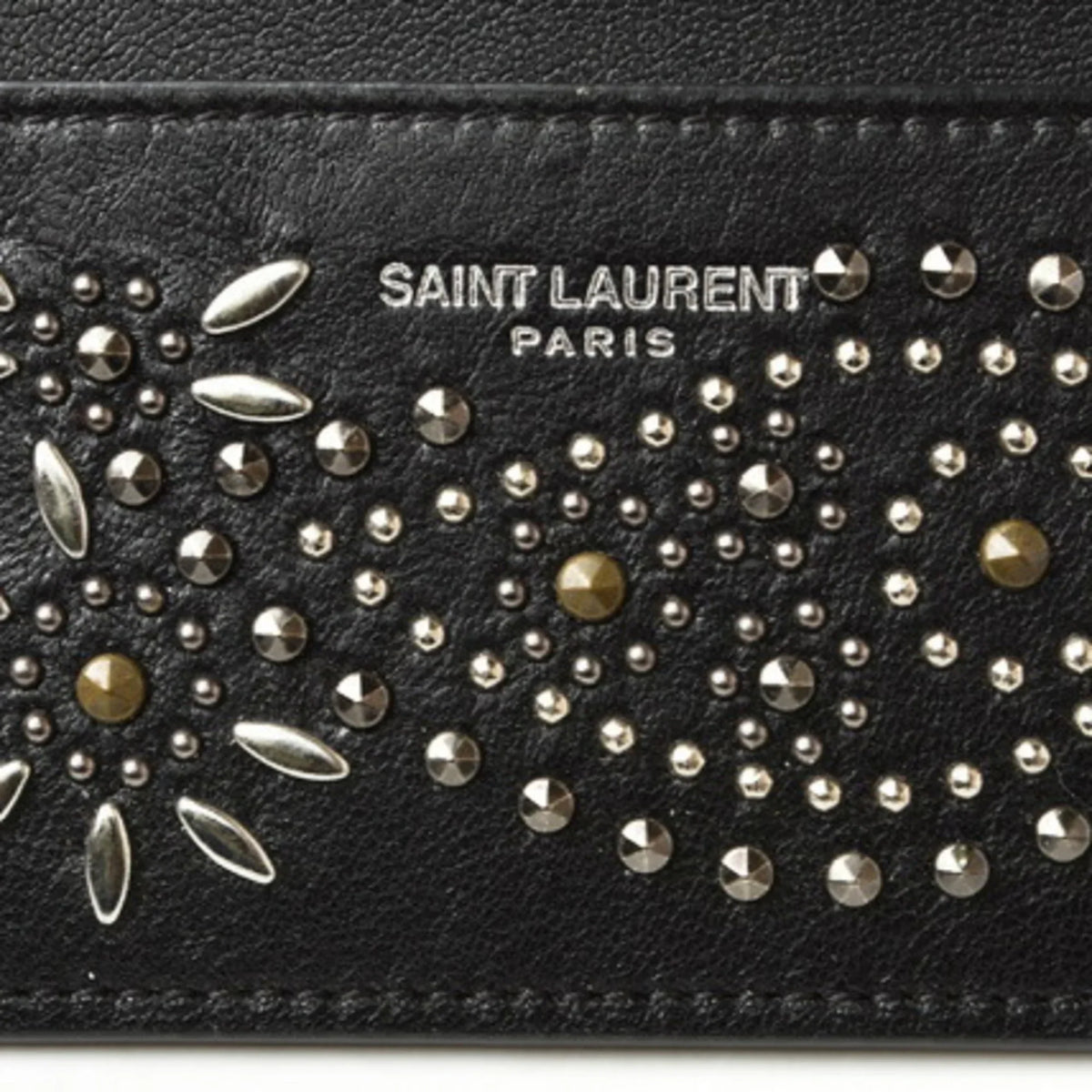 Pre-Owned Saint Laurent / Card Case YSL SAINT LAURENT Paisley Pattern Studs Leather Dark 375949 (Like New)