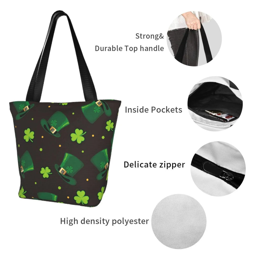 Easygdp St. Patrick's Day8 Stylish Canvas Handbag Shoulder Tote Bag, Shopping Bag with Zip, Suitable for Buying Groceries, Office, Fitness