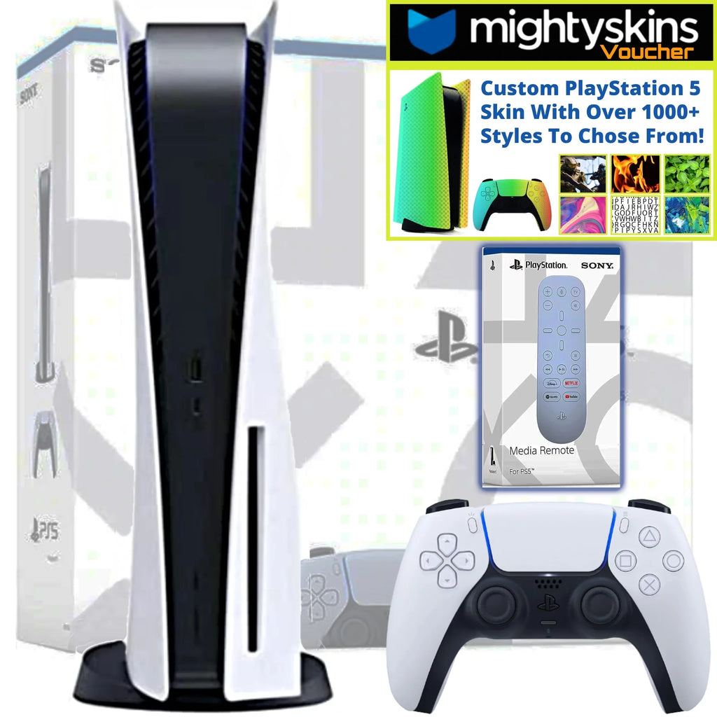 PlayStation 5 Disk Console Bundle With PS5 Media Remote & MightySkins Custom PS5 Skin Voucher Limited Edition Bundle