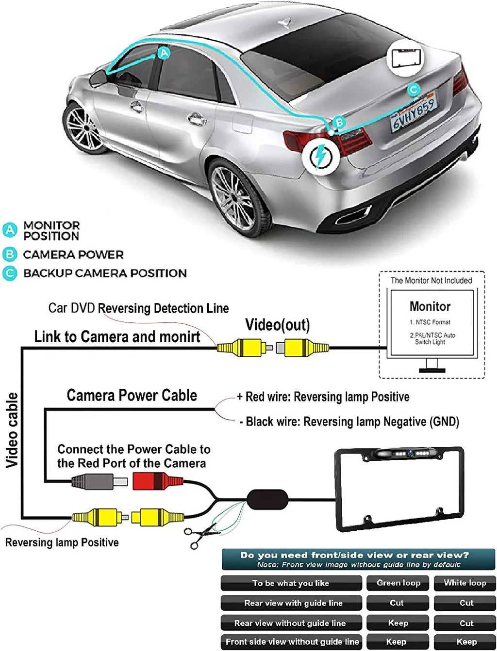 Backup Camera Rearview License Plate Frame for JVC KWV820BT KW-V820BT Dark