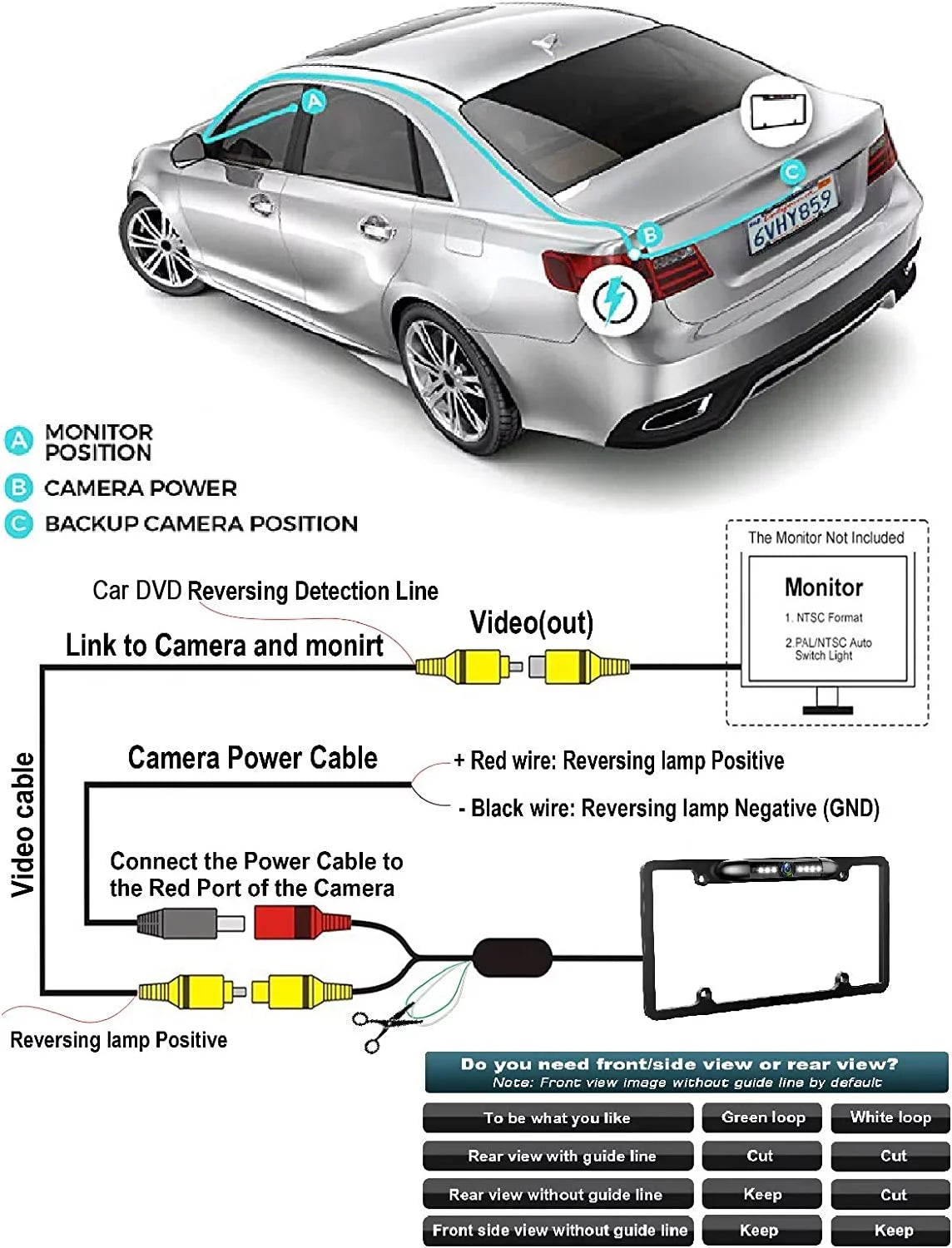 Backup Camera Rearview License Plate Frame for JVC KWV820BT KW-V820BT Dark