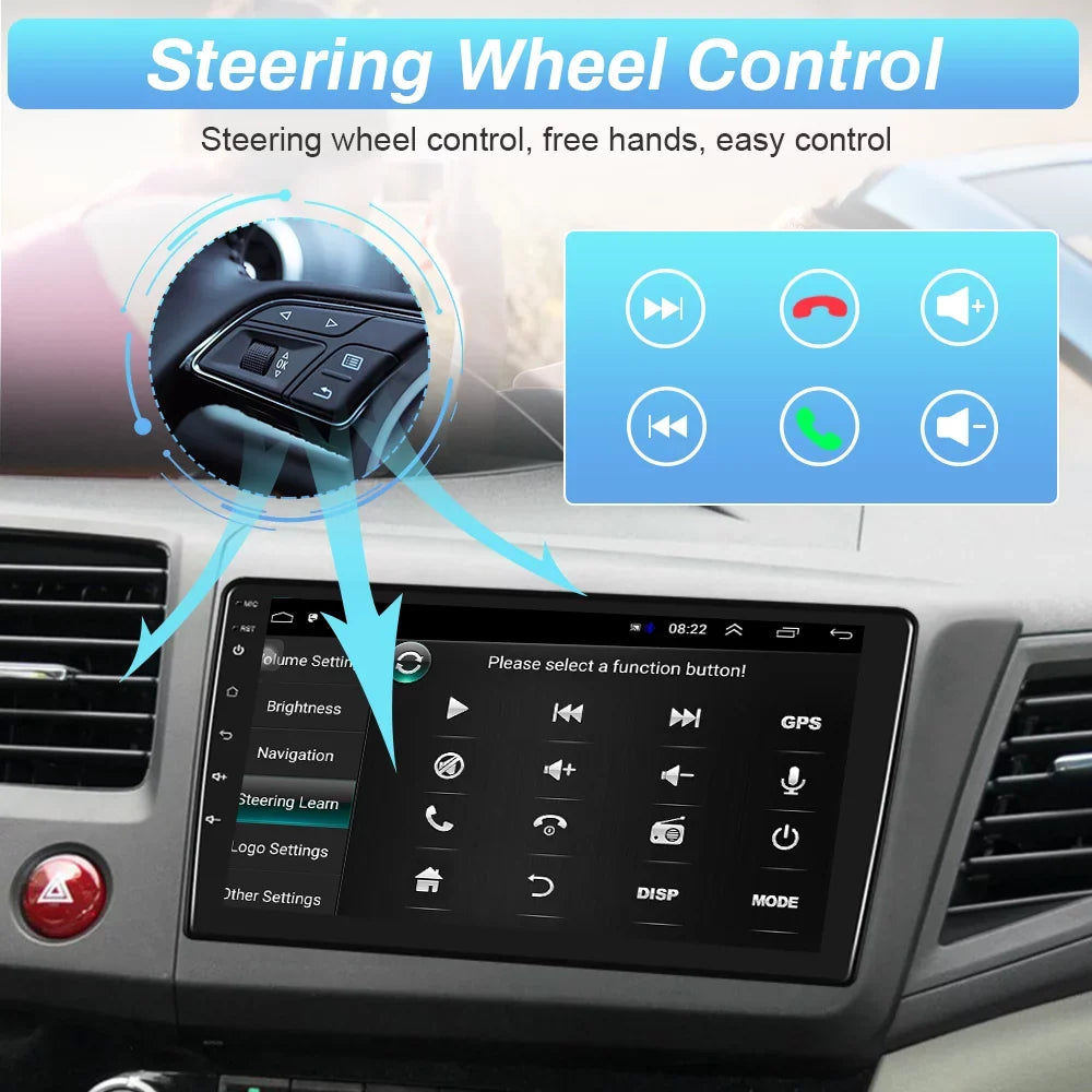 Podofo for Honda Civic 2012 2013 2014 2015 Car Stereo Radio 9'' Touch Screen Android 12 Car Player FM Bluetooth Mirror Link Wifi Gps Usb, with Backup Camera
