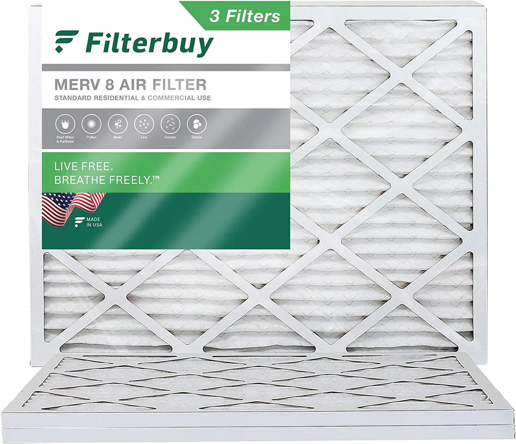 Filterbuy 25x32x1 MERV 8 Pleated HVAC AC Furnace Air Filters (3-Pack)