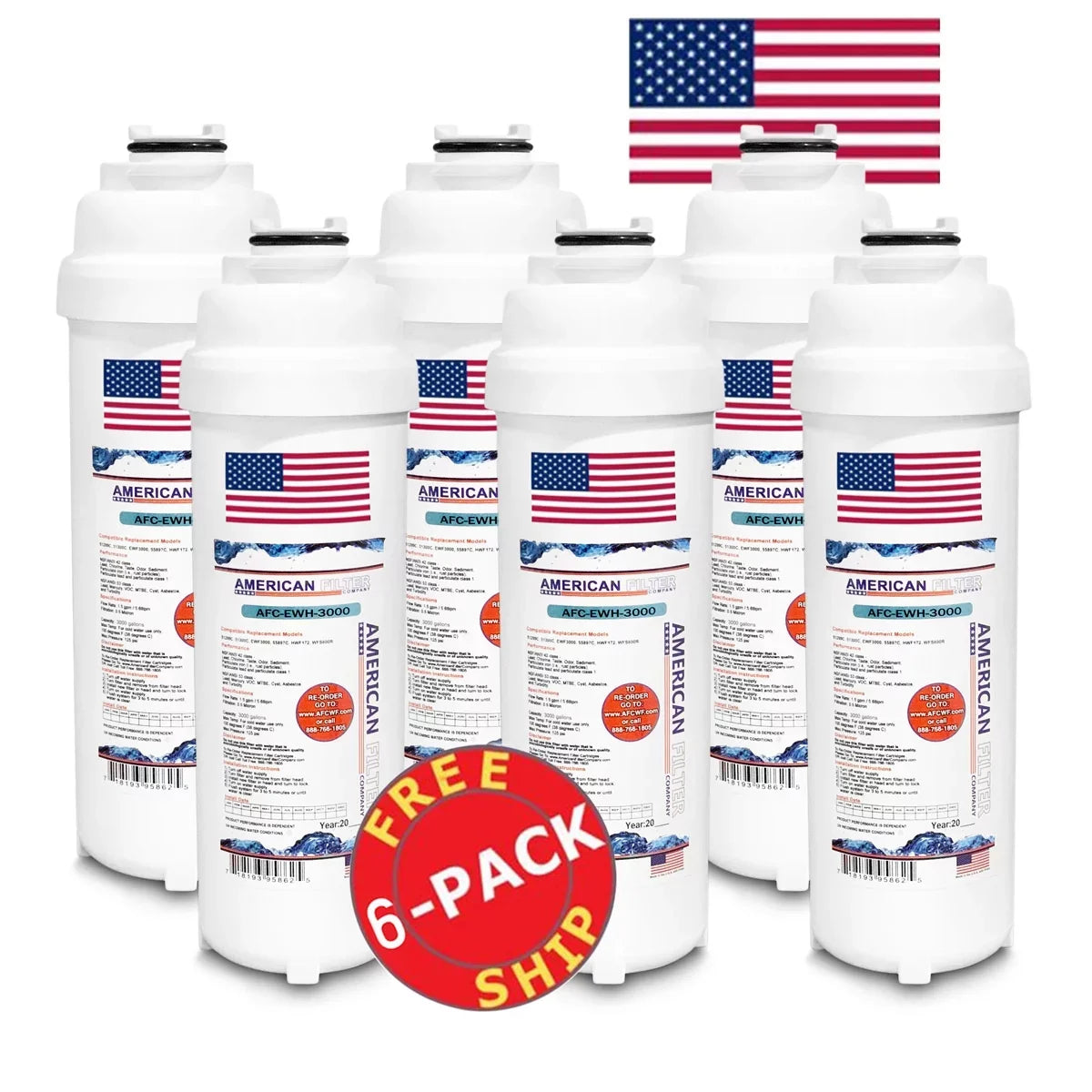 AFC Brand , Water Filter , Model # AFC-EWH-3000 , Compatible with HTVZ8SS-WF - 6 Filters - Made in U.S.A.